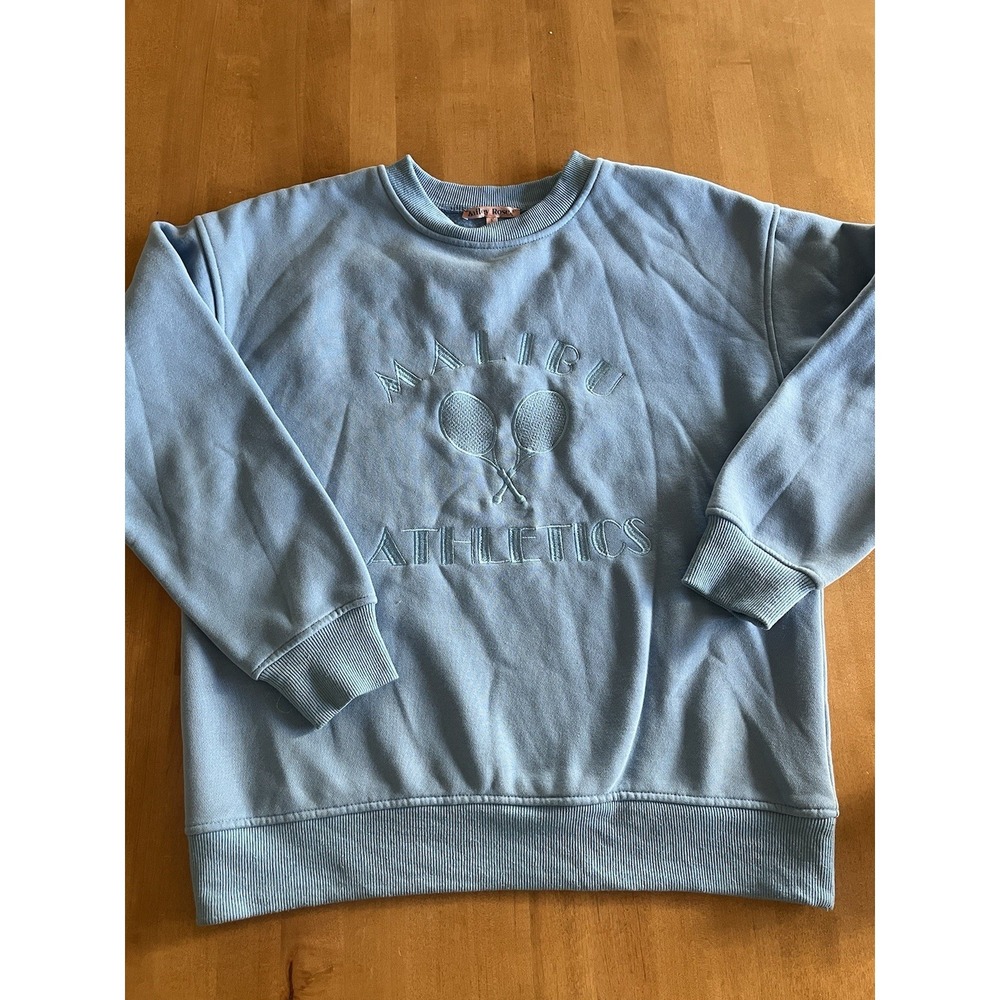 Bailey Rose Malibu Athletics Tennis Embroidered Sweatshirt Blue Sz S Crewneck